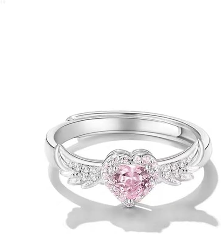 DkakoJew Beautiful Pink Angel Wings Rings, Adjustable Opening Size Rings for Women Teenage Girls, Adjustable Ring Jewelry, Best Birthday Gift Christmas Gifts. - Image 1